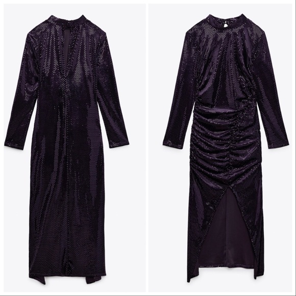 NWT ZARA PURPLE SPARKLY MIDI VELVET DRESS - Picture 15 of 15